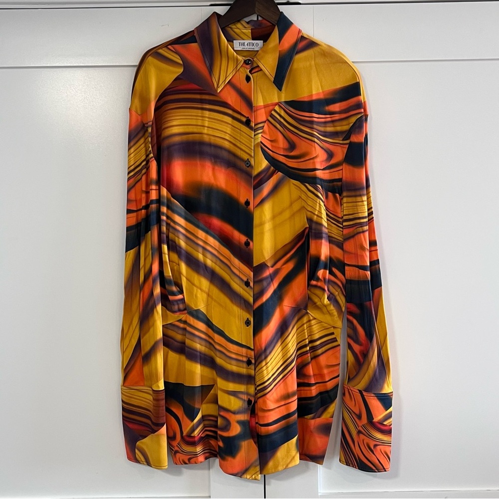 The Attico Sylvie Mini Dress in Orange and Yellow Swirl